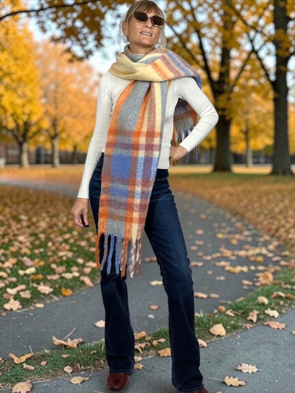 Urban Outfitters UO Plaid Woven Fringe Scarf Oversized Fuzzy Winter